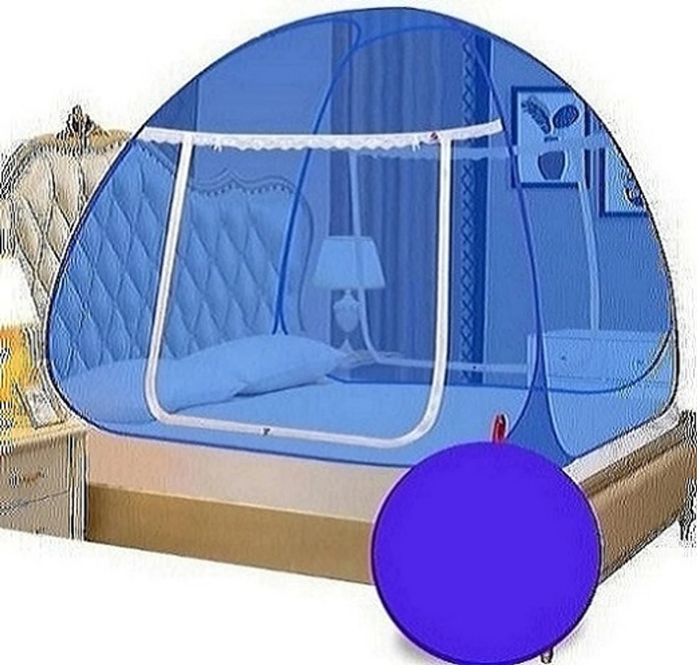 ROYAL BLUE folding mosquito net double bed Polyester Washable Adults M