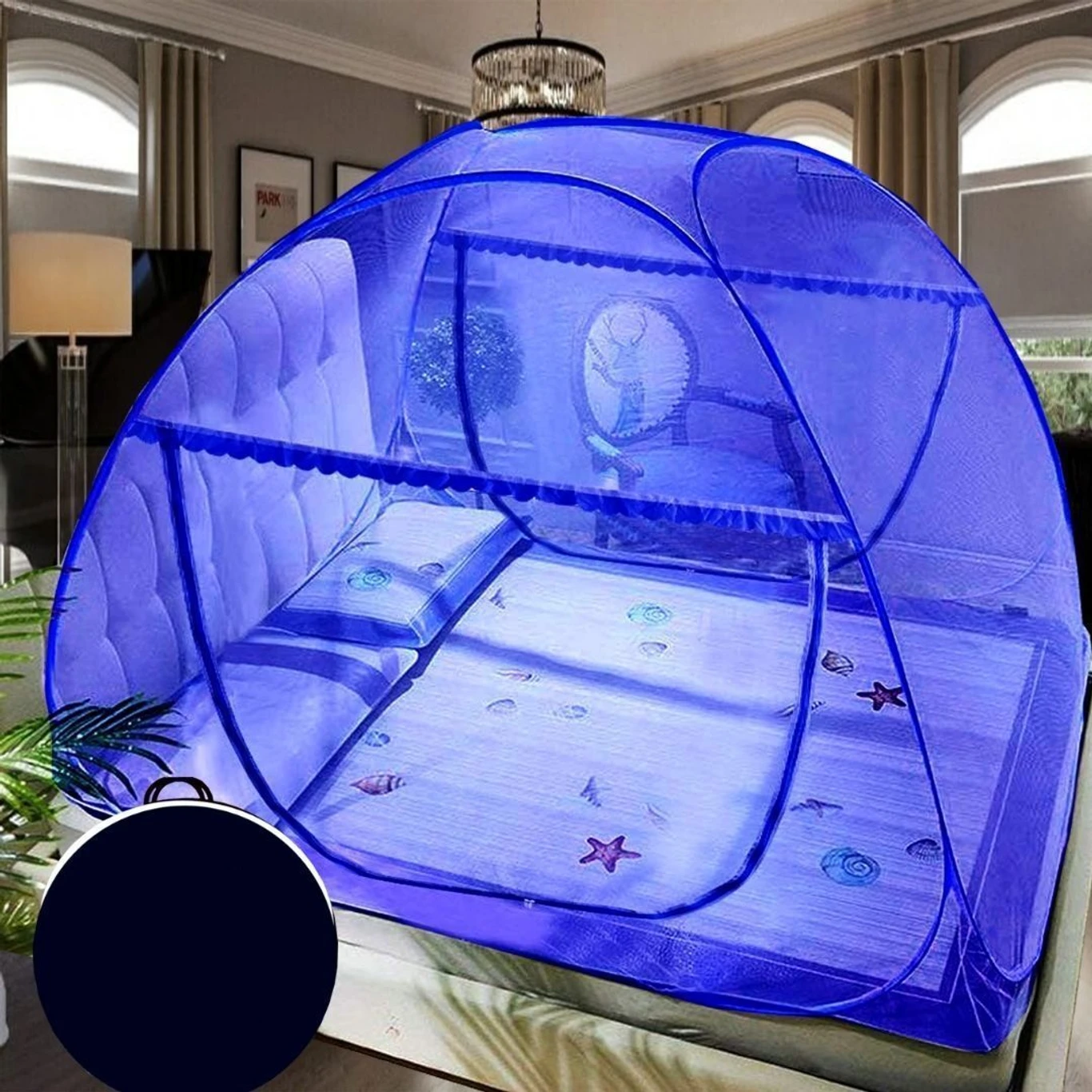 ROYAL BLUE folding mosquito net double bed Polyester Washable Adults M - Image 3