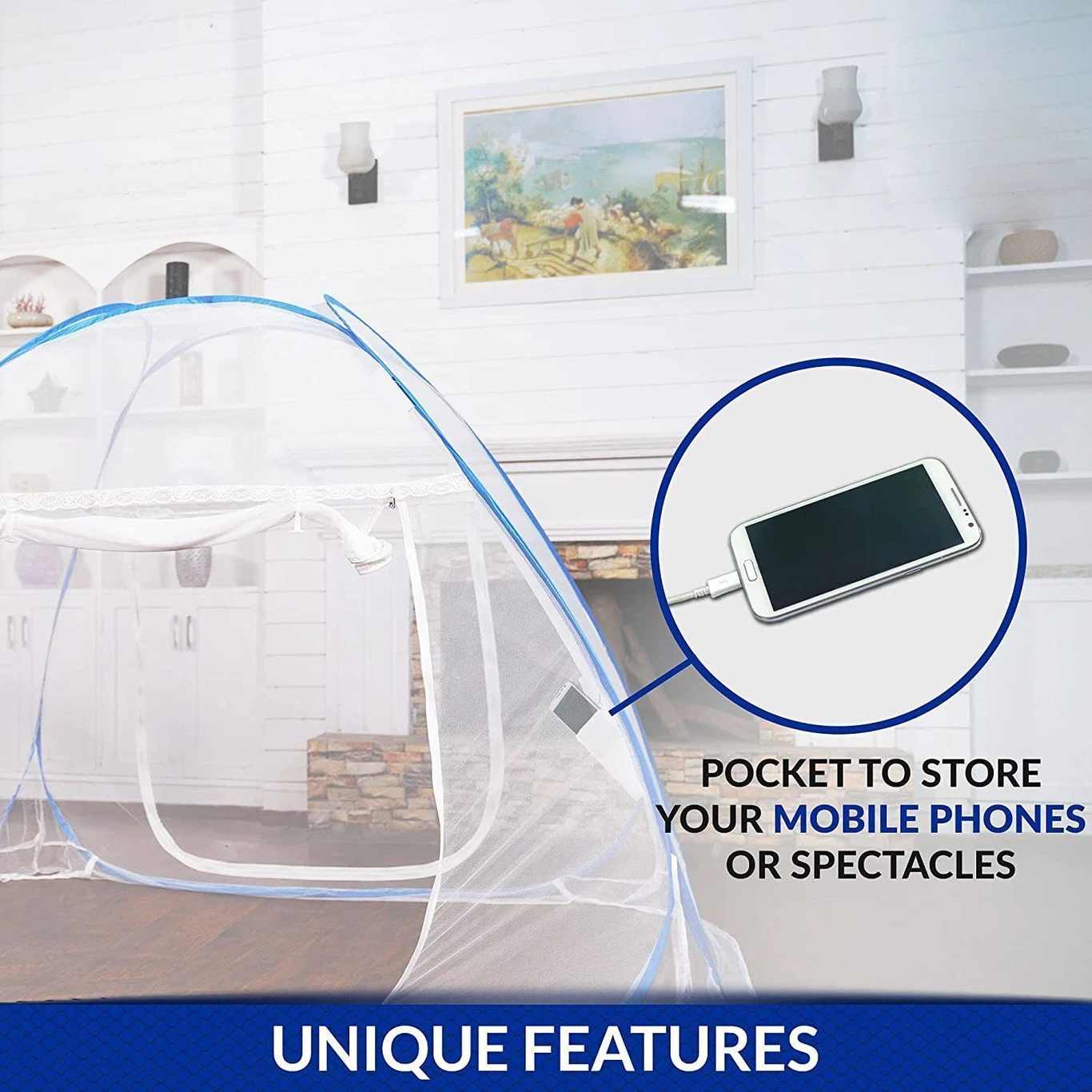 ROYAL BLUE folding mosquito net double bed Polyester Washable Adults M - Image 4